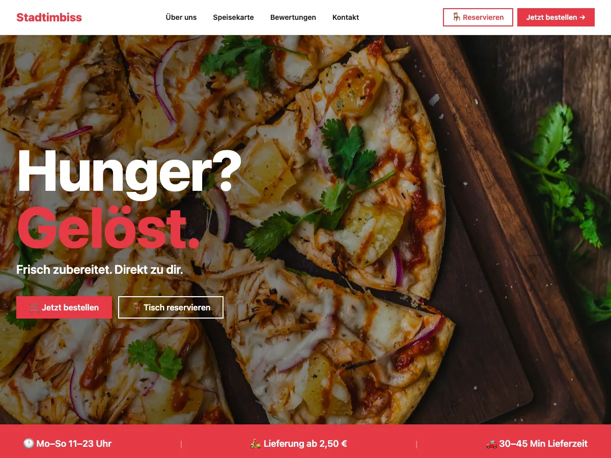 Beispiel-Shop eines Restaurants mit Reservierung, Abholung und Lieferung